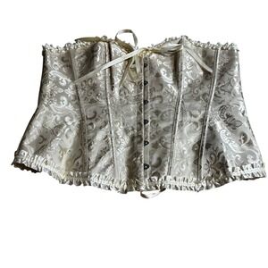 JET RAG Champagne Floral Corset Top 3XL Satin Ribbon Lace Up Boned Bustier